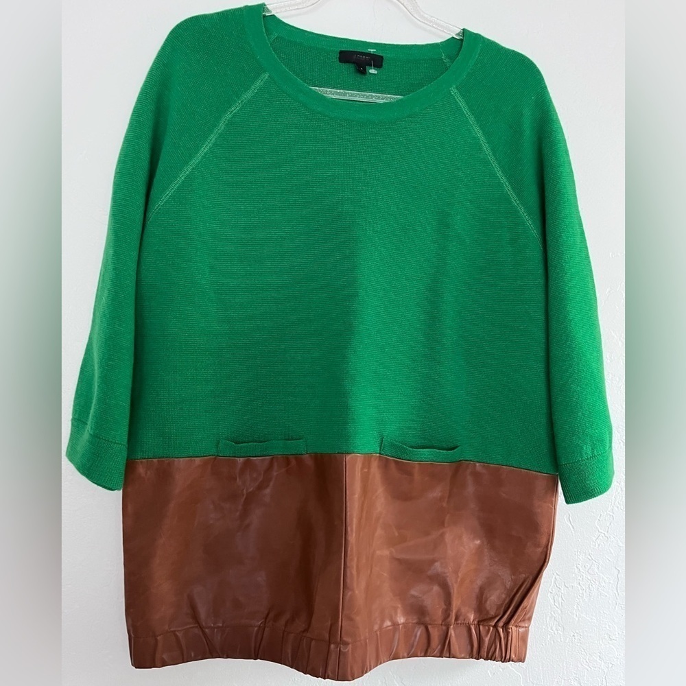J. Crew ONE OF A KIND Sweater with Faux Leather bottom Oversized Small​​…​​​